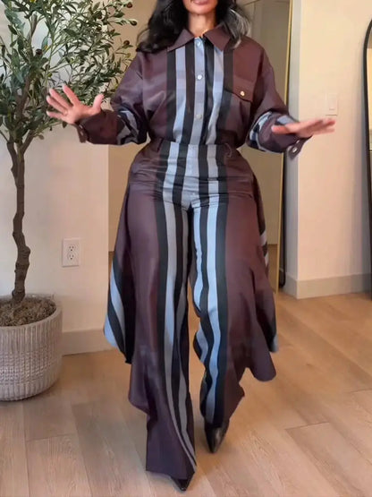 Vertical Plaid Shirt Set - laseze