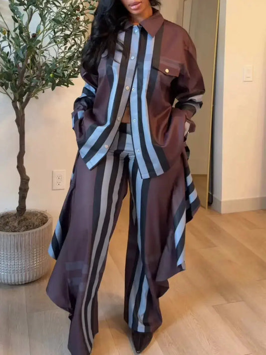 Vertical Plaid Shirt Set - laseze