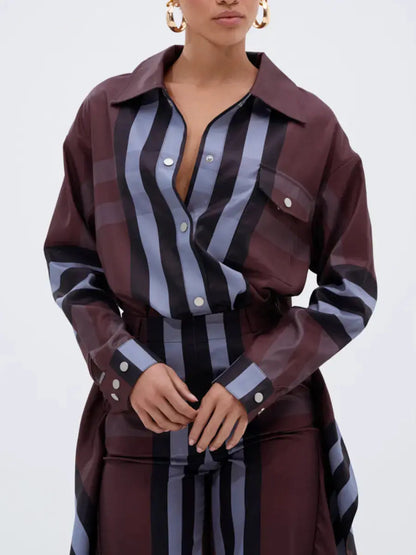 Vertical Plaid Shirt Set - laseze