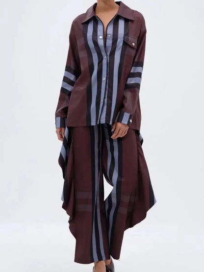 Vertical Plaid Shirt Set - laseze