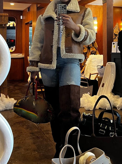 Vintage Faux Leather Oversized Stand Collar Jacket fashgoods