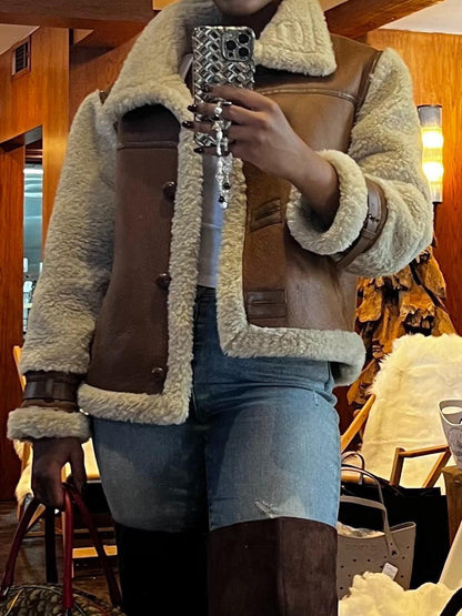 Vintage Faux Leather Oversized Stand Collar Jacket fashgoods