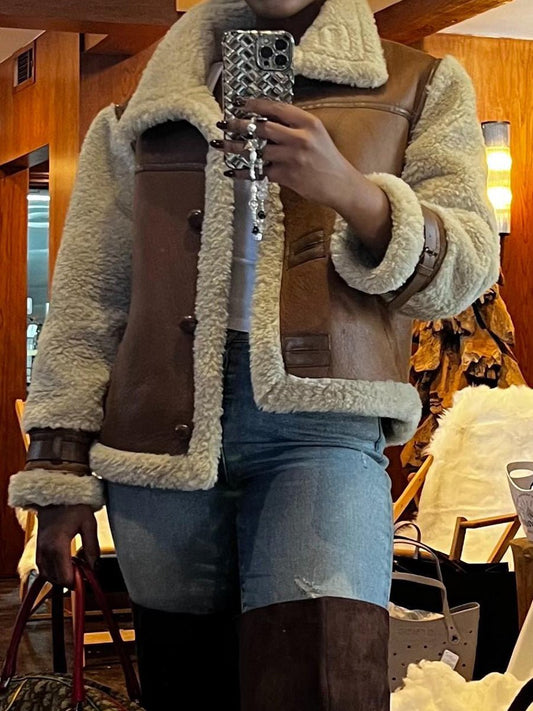 Vintage Faux Leather Oversized Stand Collar Jacket fashgoods