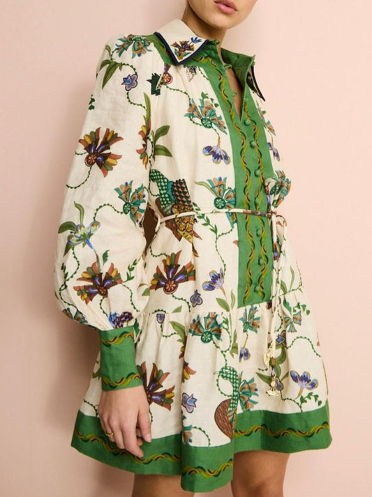 Vintage Flip - Print Long - Sleeve Mini Dress - laseze