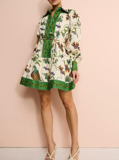 Vintage Flip - Print Long - Sleeve Mini Dress - laseze