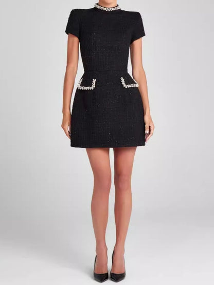 Vintage Stand Collar Beaded Dress speciaic