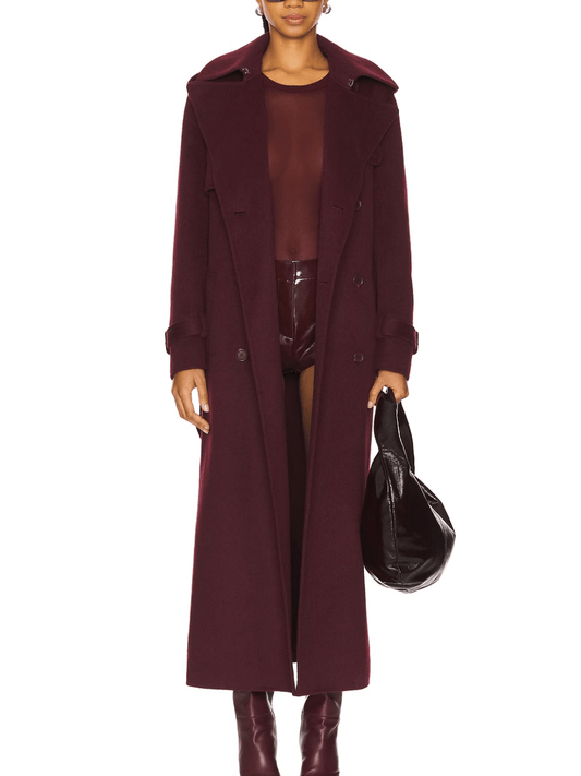 Women’s Burgundy Maxi Coat - laseze
