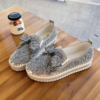 Women's Dazzle Bow Rhinestone Flat Shoes - laseze
