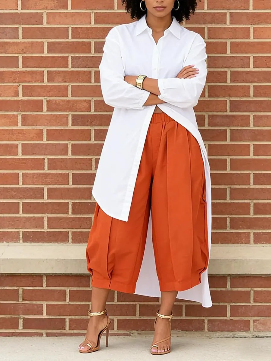 Women's High - Waisted Wide Leg Lantern Pants With Pockets - laseze