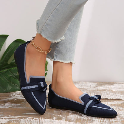 Women's Knit Fabric Bow Loafer Flats - laseze