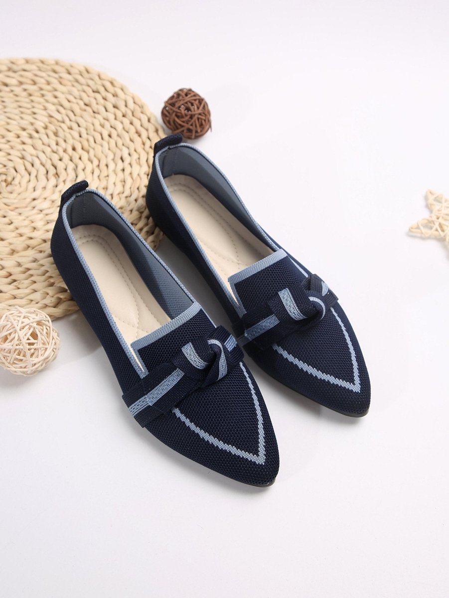 Women's Knit Fabric Bow Loafer Flats - laseze