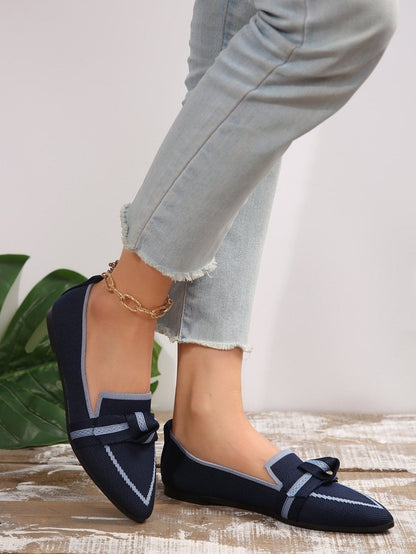 Women's Knit Fabric Bow Loafer Flats - laseze