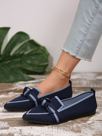 Women's Knit Fabric Bow Loafer Flats - laseze