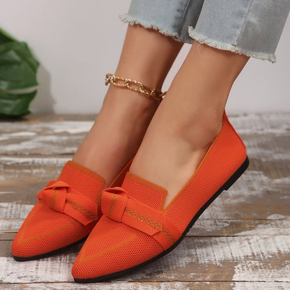 Women's Knit Fabric Bow Loafer Flats - laseze