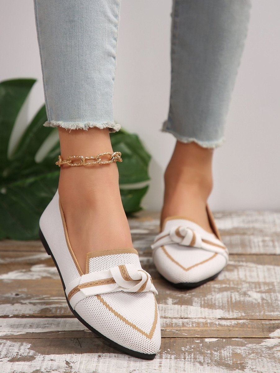 Women's Knit Fabric Bow Loafer Flats - laseze