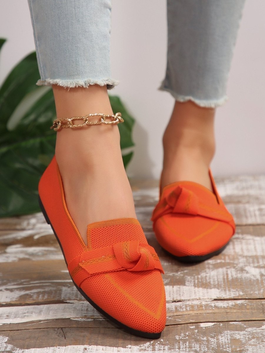 Women's Knit Fabric Bow Loafer Flats - laseze