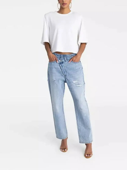 Women's Mid-Rise Tapered Leg 'The Dylan Jean' - Light Wash laseze