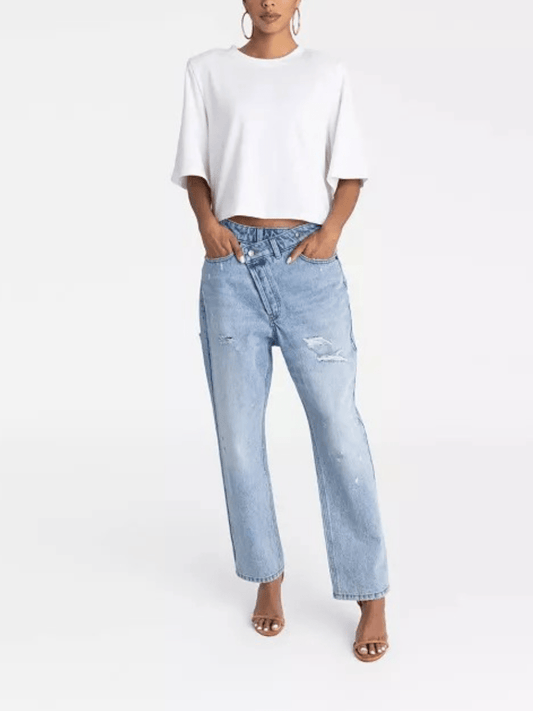 Women's Mid-Rise Tapered Leg 'The Dylan Jean' - Light Wash laseze