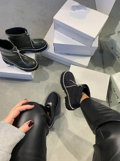 Women's Shiny Leather Snow Boots - laseze