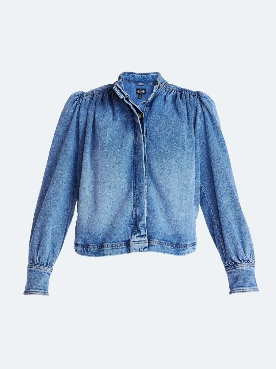 Women’s Stand Collar Puff Sleeve Button - Front Jacket - laseze