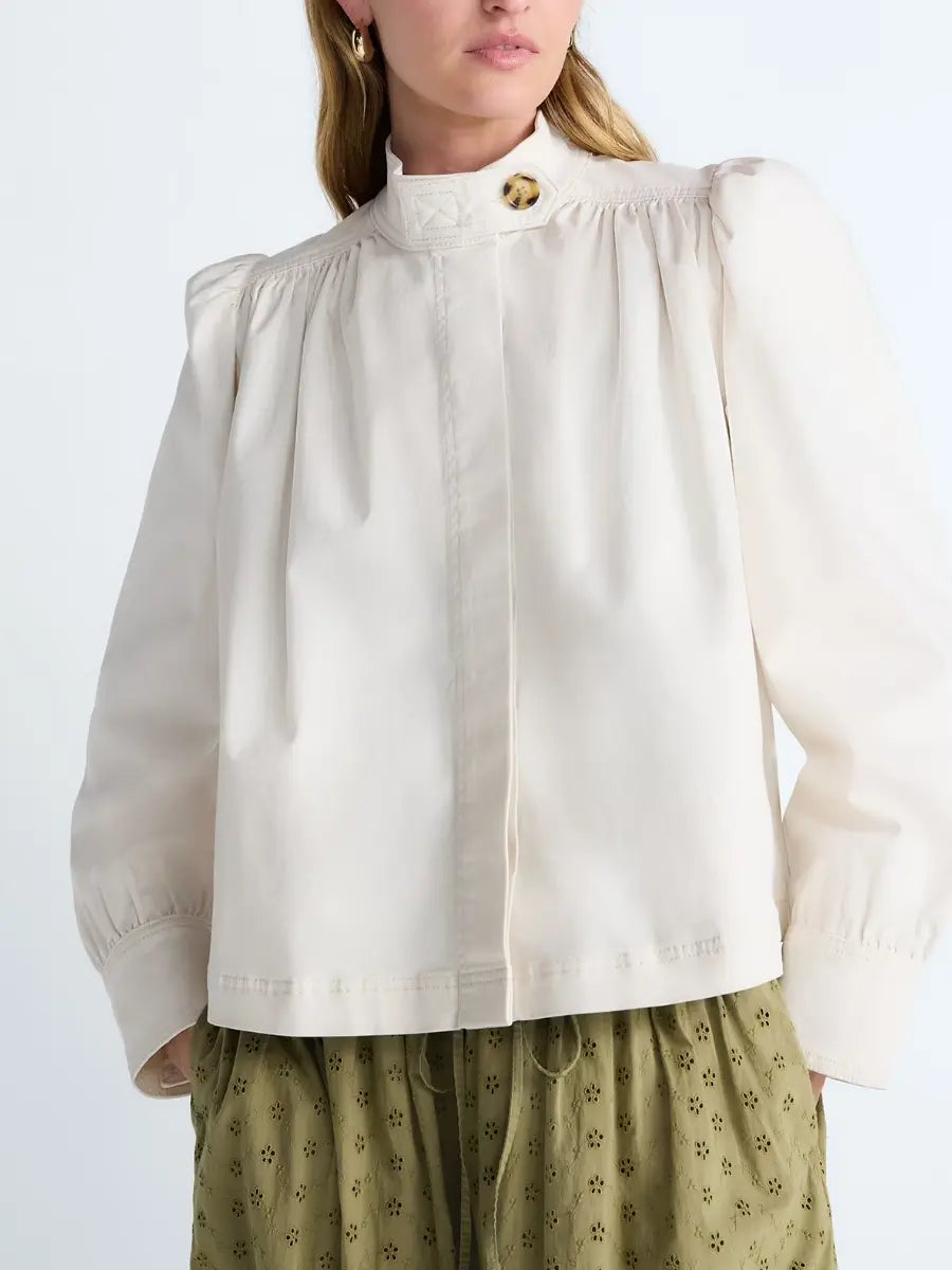 Women’s Stand Collar Puff Sleeve Button - Front Jacket - laseze