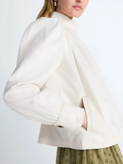 Women’s Stand Collar Puff Sleeve Button - Front Jacket - laseze