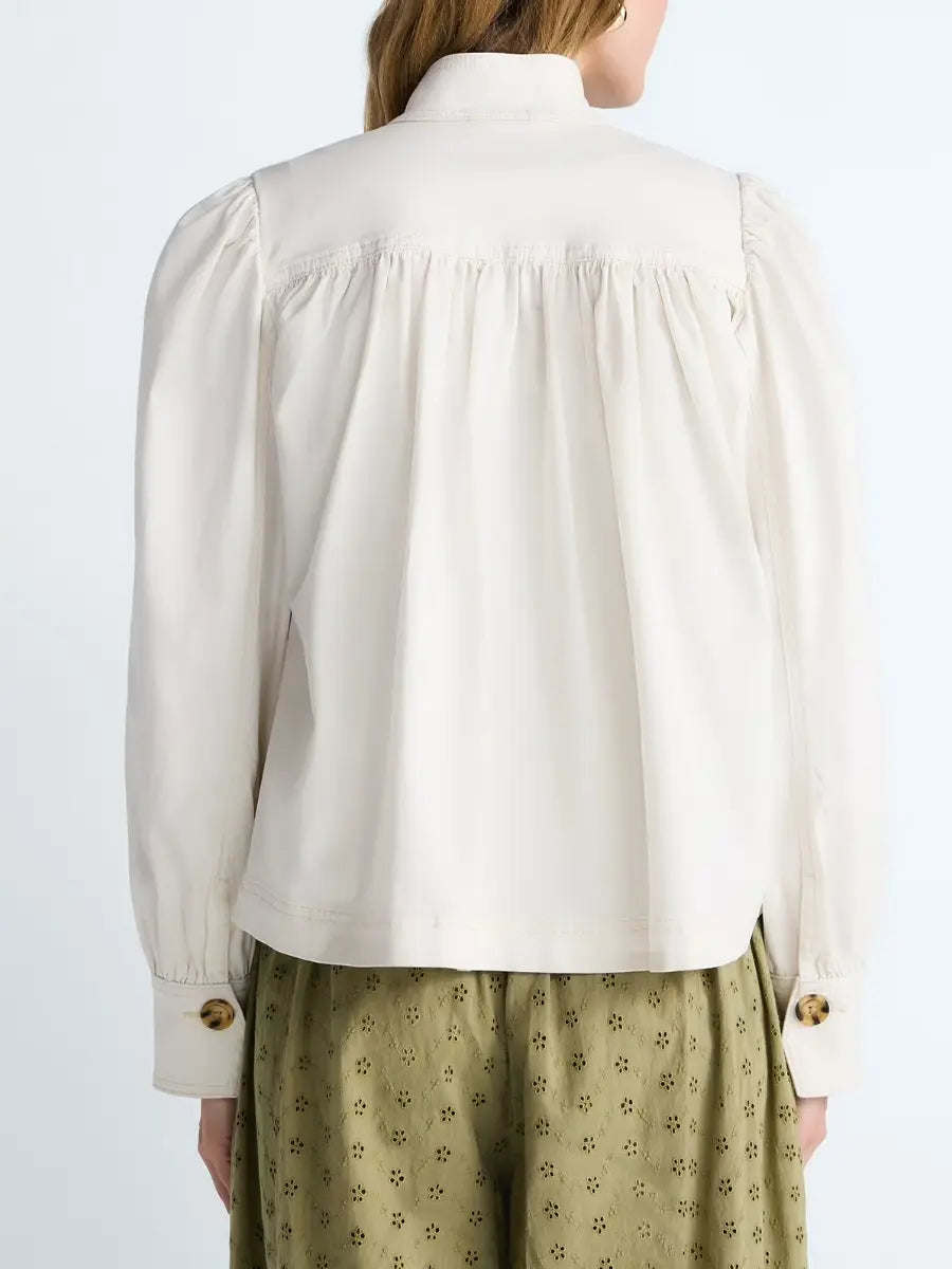 Women’s Stand Collar Puff Sleeve Button - Front Jacket - laseze