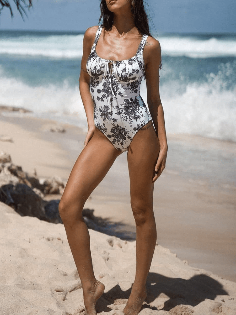 Women’s Tie Floral Sexy One - Piece Tankini Bathing Suits Slimming Swimsuit - laseze