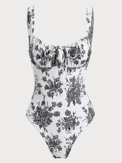 Women’s Tie Floral Sexy One - Piece Tankini Bathing Suits Slimming Swimsuit - laseze