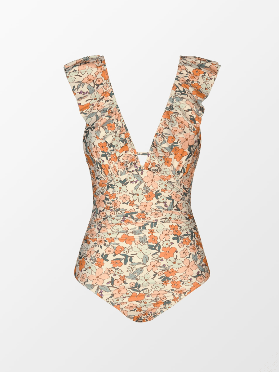 Women's V - neck Flounce Lace - up One - piece Swimsuit - laseze