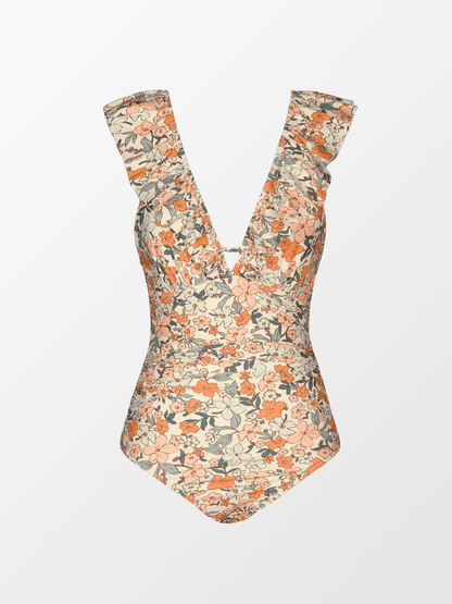 Women's V - neck Flounce Lace - up One - piece Swimsuit - laseze